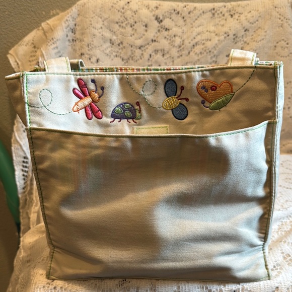 Creative Memories Cream and Green Tote with Artistic Embroidery - Picture 3 of 9